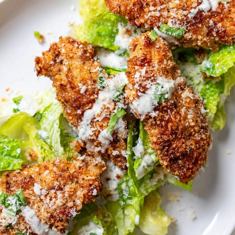 A close-up of a Crispy Chicken Caesar Wrap, sliced in half to reveal layers of crunchy lettuce and creamy dressing.