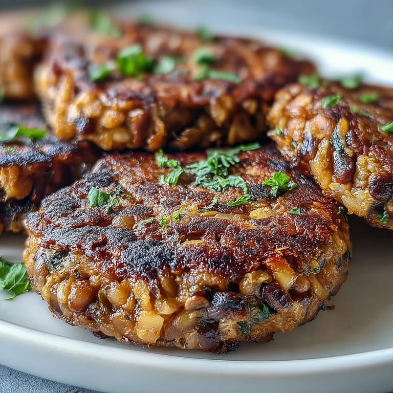 Freshly baked Black-Eyed Pea Burger Patties garnished with chopped parsley and a smear of vegan mayo.