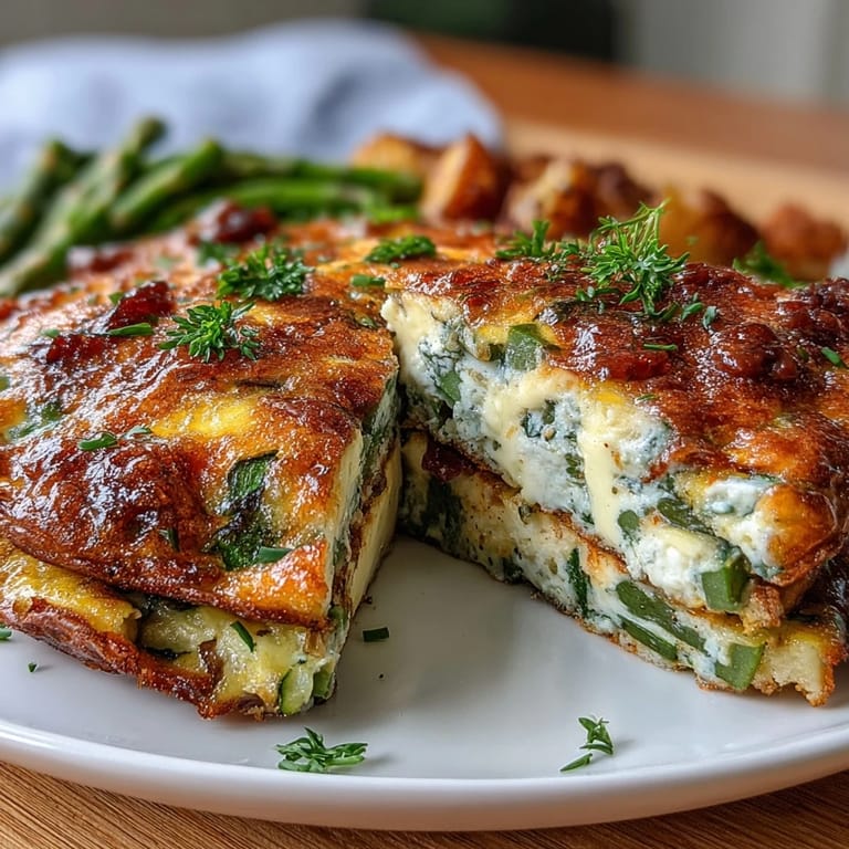 Creamy goat cheese and asparagus frittata bursting with seasonal veggies, a wholesome vegetarian dish for any time of day.