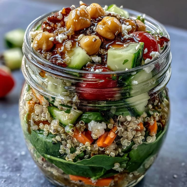 Fresh and satisfying mason jar salads packed with spinach, protein, and tangy dressing, ideal for summer meal prep.