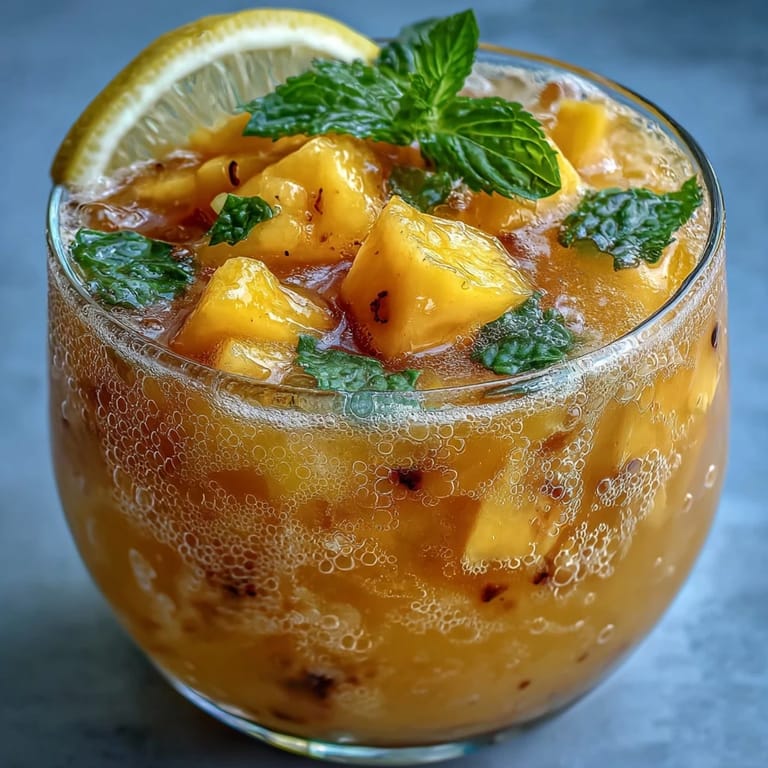 Refreshing Mango Pineapple Sparkling Lemonade punch with fresh fruit garnish.