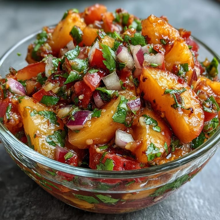 Generous spoonfuls of Fricy Peach Jalapeño Salsa a delightful contrast to light fish.