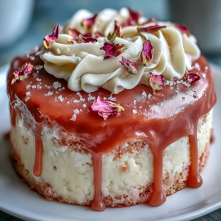 Decadent pink rosé velvet cake, perfect for celebrations, topped with edible gold.