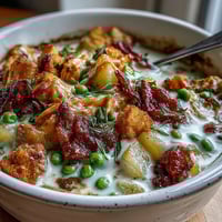 Slow Cooker Chicken Pot Pie Soup with tender chicken and hearty vegetables in a creamy broth.