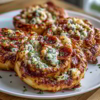 Golden, flaky pastry spirals filled with zesty marinara, melted mozzarella, and savory pepperoni, baked to perfection.