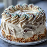 Class of 2026 Confetti Cake: vibrant layers bursting with sprinkles, crowned with creamy champagne frosting.